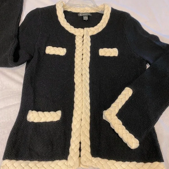 INC International concepts black sweater jacket with white braided trim. large. - Picture 11 of 12